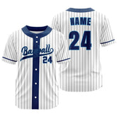 Custom Blue Pinestripe Button Down Baseball Jersey